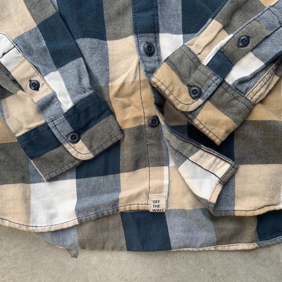Vans Men's Blue White and Beige Plaid Flannel Long Sleeve Button Down Button up - Picture 3 of 4